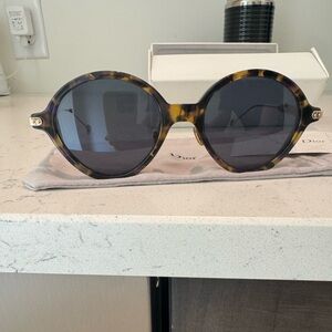 Dior Tortoiseshell Round Sunglasses with Dark Lenses